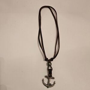Anchor Pendant Necklace with Leather Cord